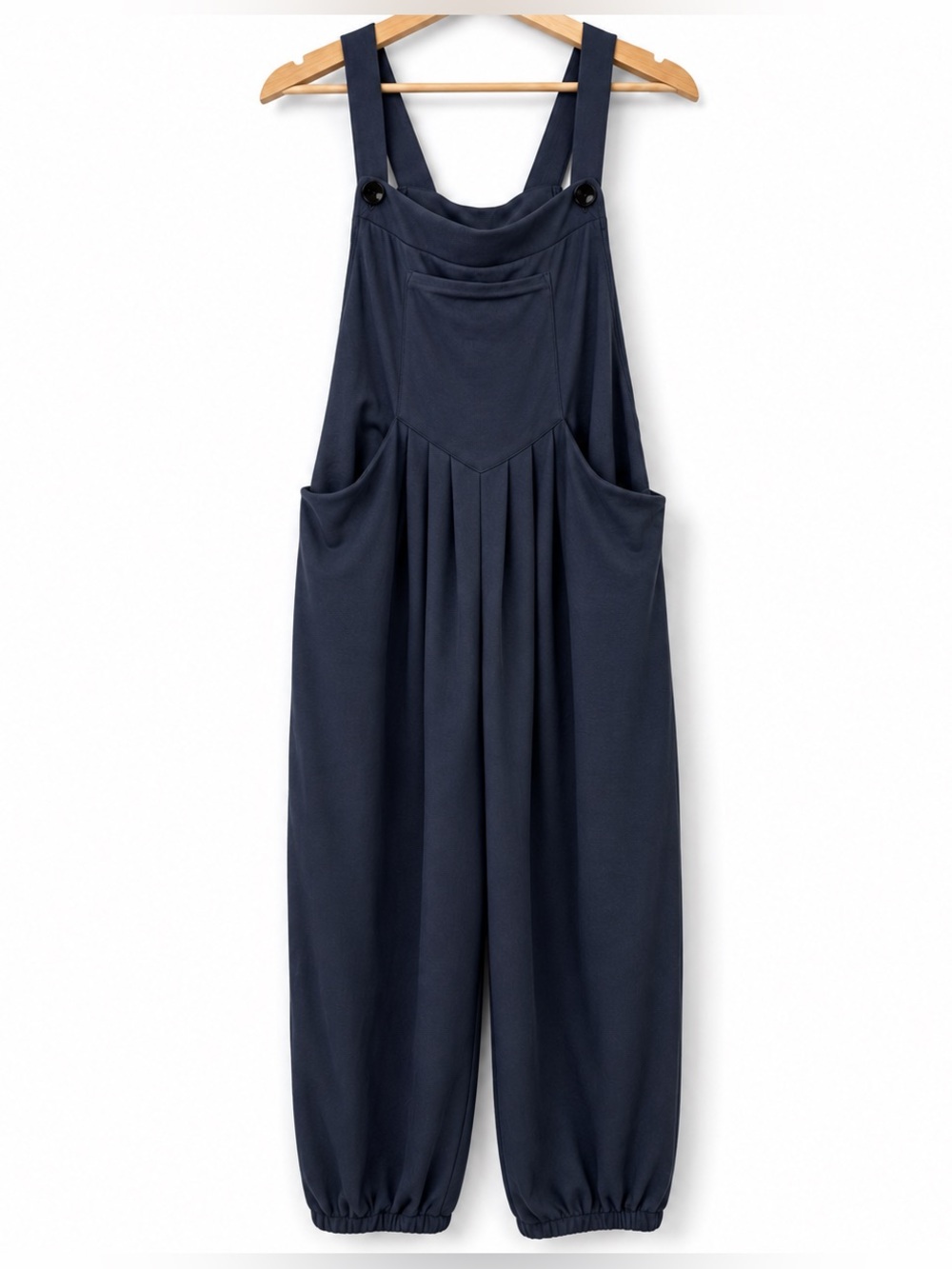 Halara Ribbed Button Strap Pockets Jumpsuit Blue Relaxed Wide Leg L Regular
